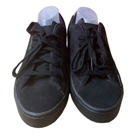 Adidas Sleek Triple Black Sneakers Leopard Accent Womens Comfort US 6.5 - Picture 4 of 12